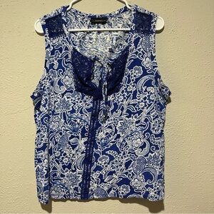 Rafaella Amparo Blouse Top Shirt Women's XXL Blue Sleeveless Laced Assymetrical